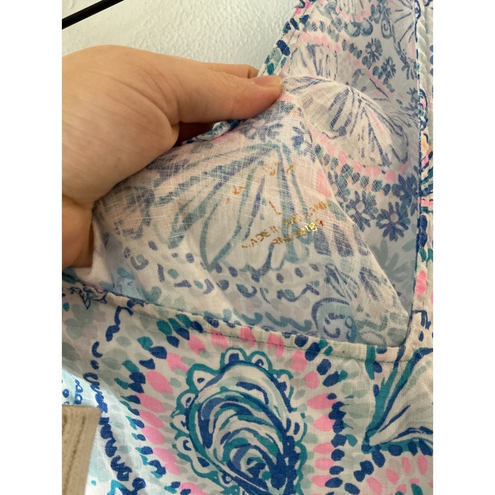 Lilly Pulitzer Florin Linen Dress Blue Grotto Commotion In The Ocean Size L - Picture 4 of 5